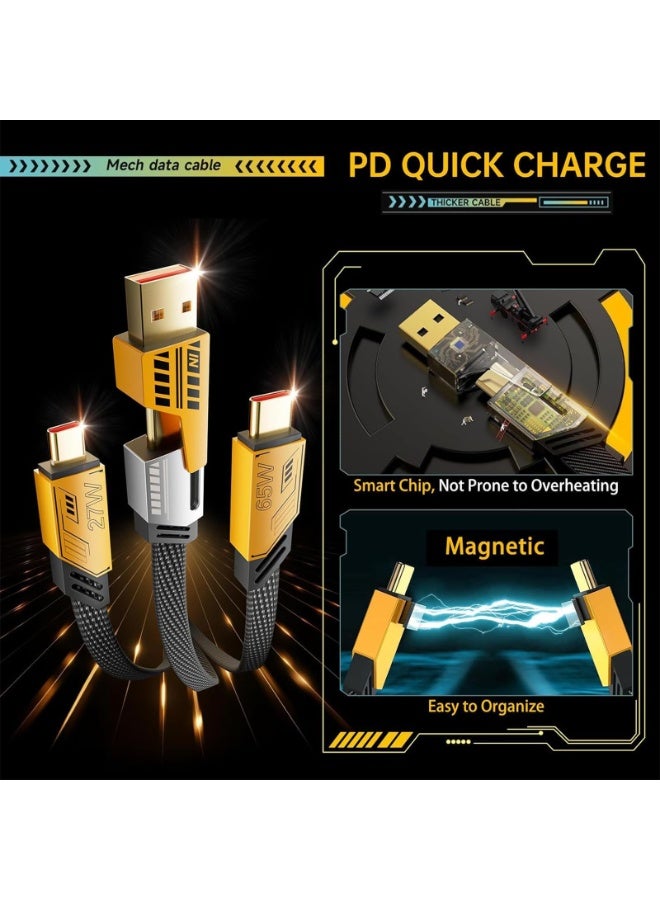 ايساجر كابل شحن سريع 4 في 1 بمنفذ USB-C مزدوج ومنفذ USB-A، يدعم الشحن السريع PD بقدرة 65 واط، كابل شحن مضفر مسطح ومقاوم للتشابك - Image 2